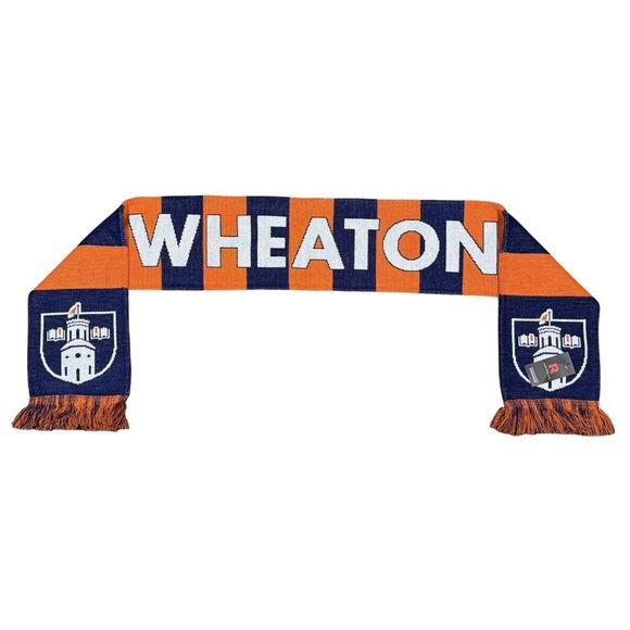 NWT Wheaton College 65” Double Sided Scarf Orange/Blue - Picture 2 of 4